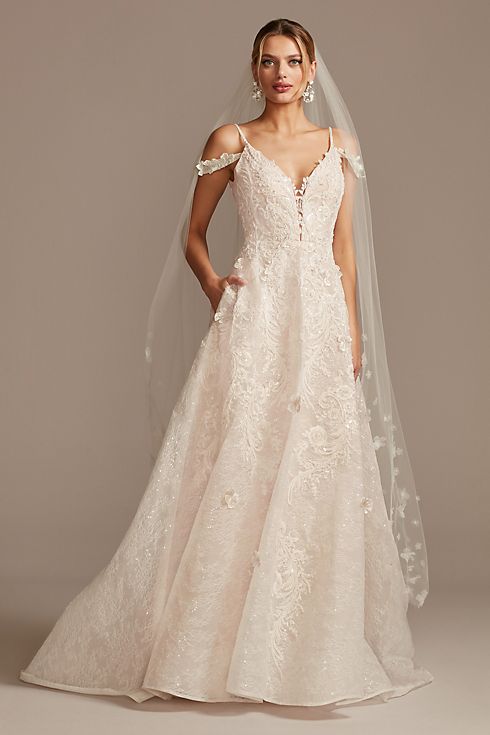 Beaded Applique Wedding Dress with Swag Sleeves Image