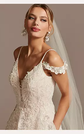 Beaded Applique Wedding Dress with Swag Sleeves Image 3
