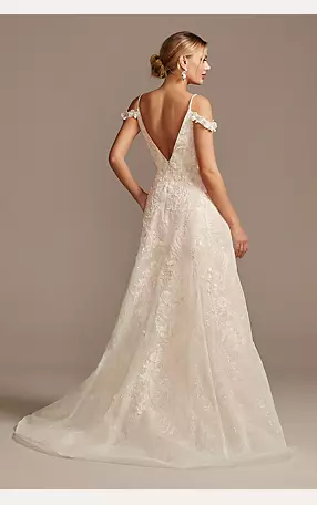 Beaded Applique Wedding Dress with Swag Sleeves Image 2