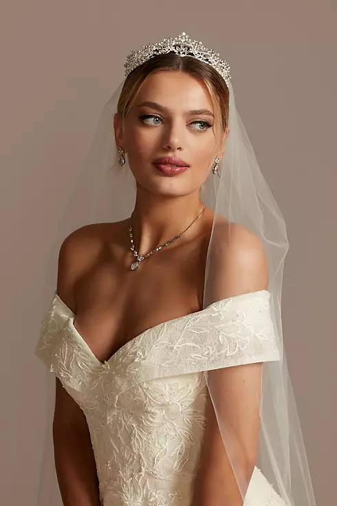 Cuff Off the Shoulder Lace 3D Floral Wedding Dress Image 3