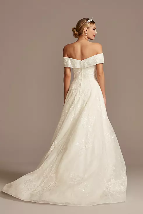 Cuff Off the Shoulder Lace 3D Floral Wedding Dress Image 2