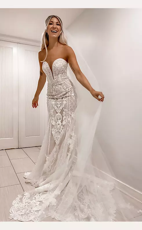 As Is Beaded Scroll and Lace Mermaid Wedding Dress Image 9