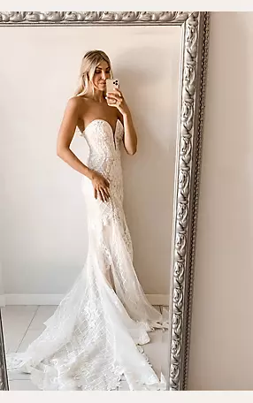 Beaded Scroll and Lace Mermaid Wedding Dress Image 11