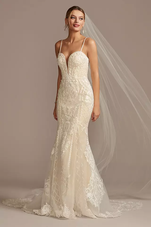 Beaded Scroll and Lace Mermaid Wedding Dress Image 2