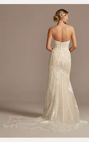 Beaded Scroll and Lace Mermaid Wedding Dress Image 3