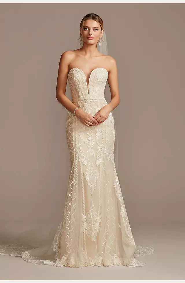 Beaded Scroll and Lace Mermaid Wedding Dress Image