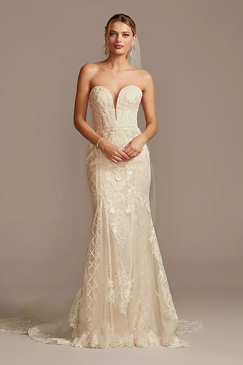 Beaded Scroll and Lace Mermaid Wedding Dress Image 1