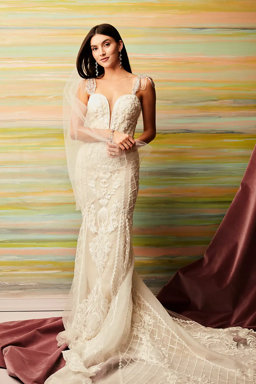 Beaded Scroll and Lace Mermaid Wedding Dress Image 12