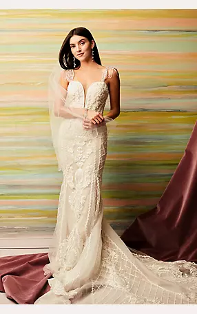 Beaded Scroll and Lace Mermaid Wedding Dress Image 12