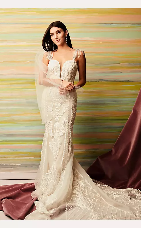 As Is Beaded Scroll and Lace Mermaid Wedding Dress Image 12