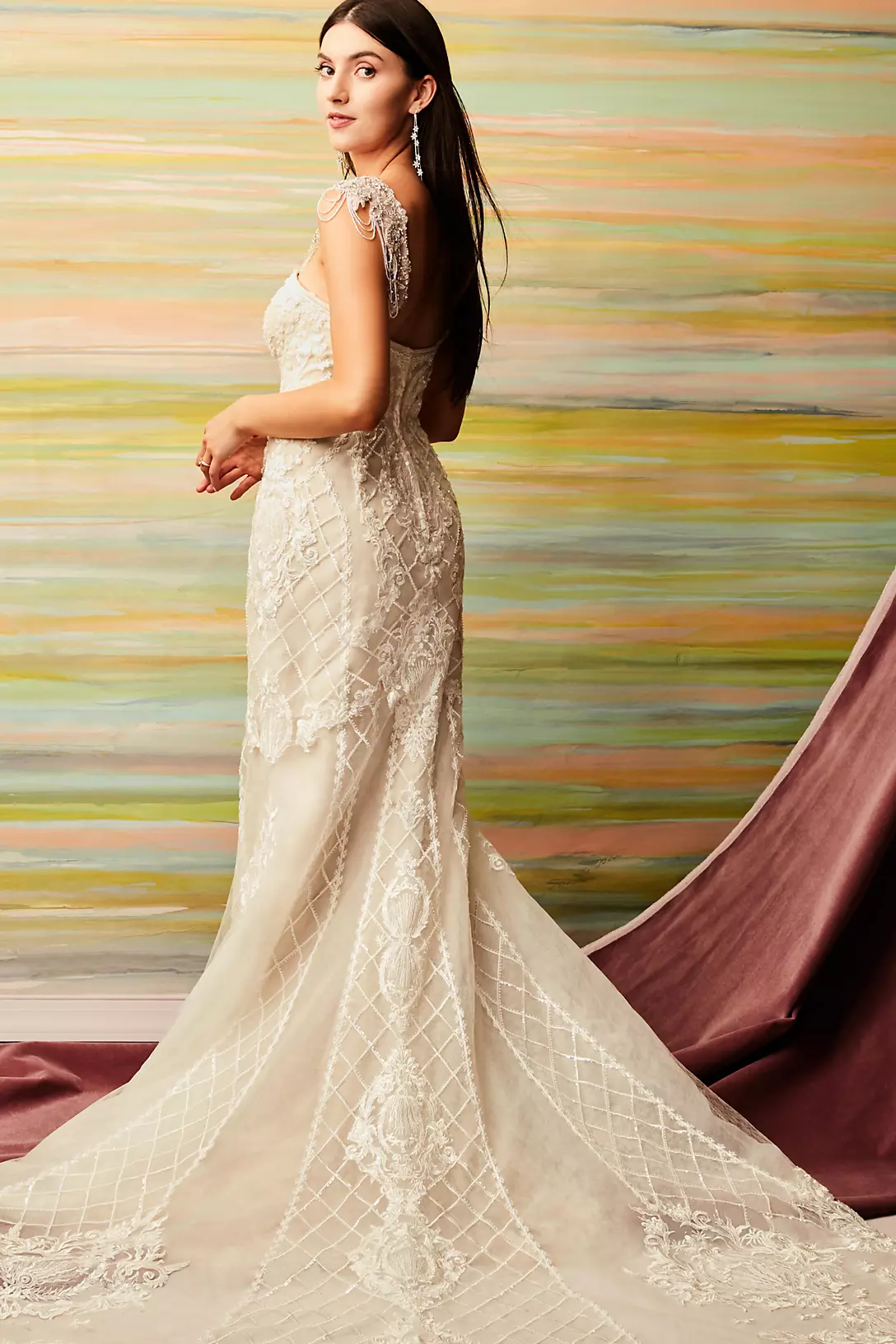 Beaded Scroll and Lace Mermaid Wedding Dress Image 13