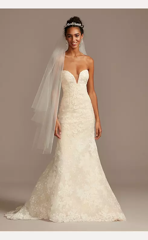 Scalloped Lace Removable Bow Train Wedding Dress Image 2