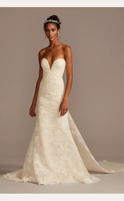 Scalloped Lace Removable Bow Train Wedding Dress Image 1