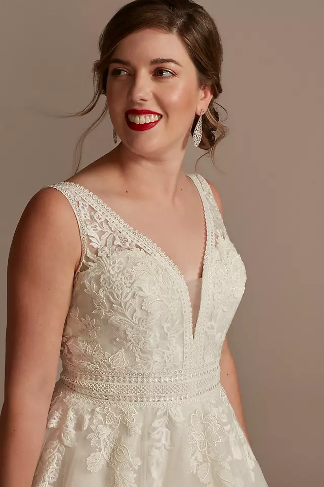 Embroidered V-Neck Wedding Dress with Tulle Skirt Image 3