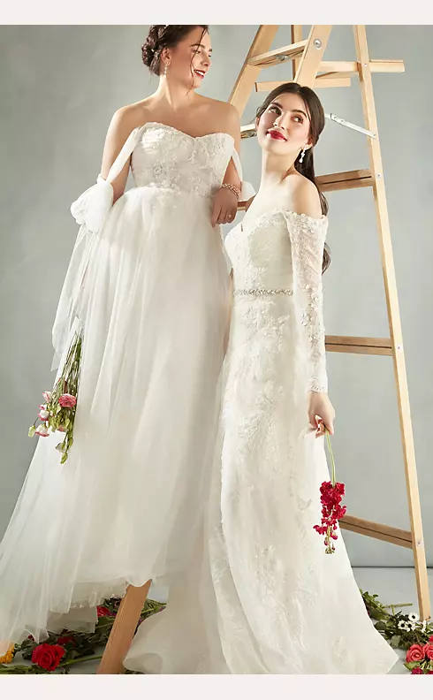 Leafy Applique Lace Off the Shoulder Wedding Dress Image 5