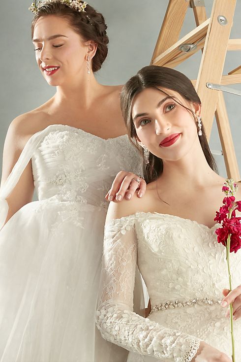 Leafy Applique Lace Off the Shoulder Wedding Dress Image 6