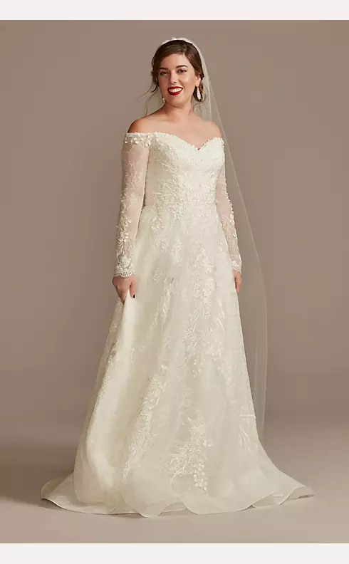 Leafy Applique Lace Off the Shoulder Wedding Dress Image 1