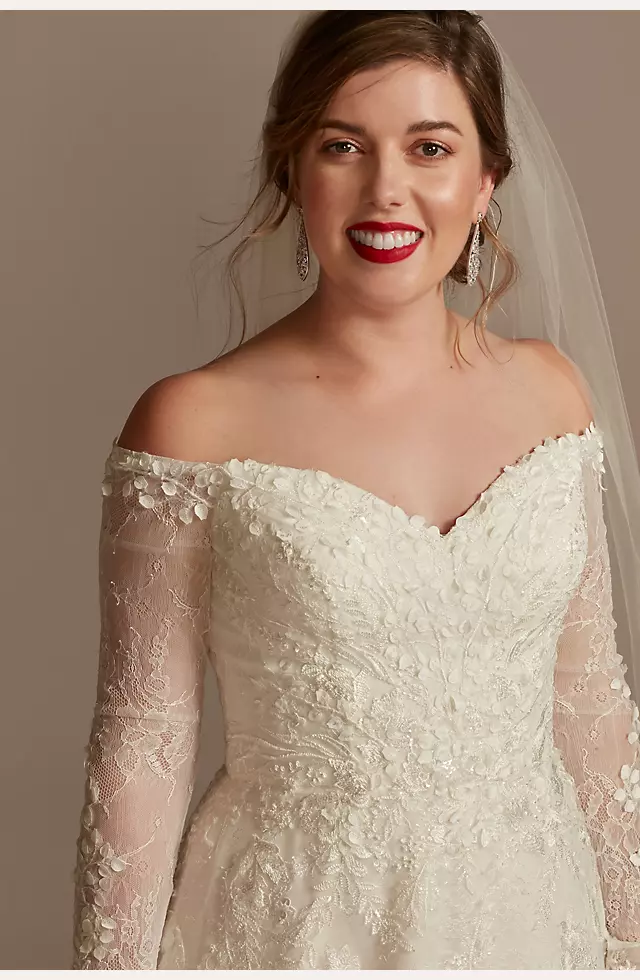 Leafy Applique Lace Off the Shoulder Wedding Dress Image 3