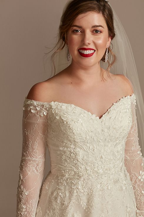 Leafy Applique Lace Off the Shoulder Wedding Dress Image 3