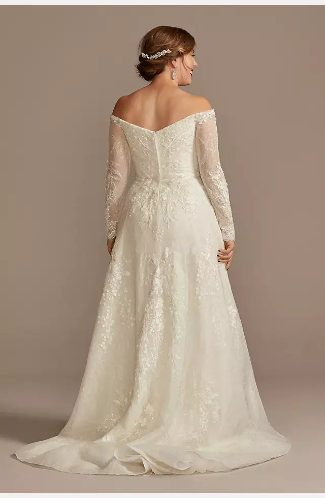 Leafy Applique Lace Off the Shoulder Wedding Dress Image 2