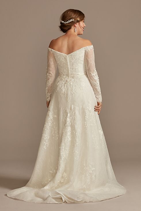 Leafy Applique Lace Off the Shoulder Wedding Dress Image 2