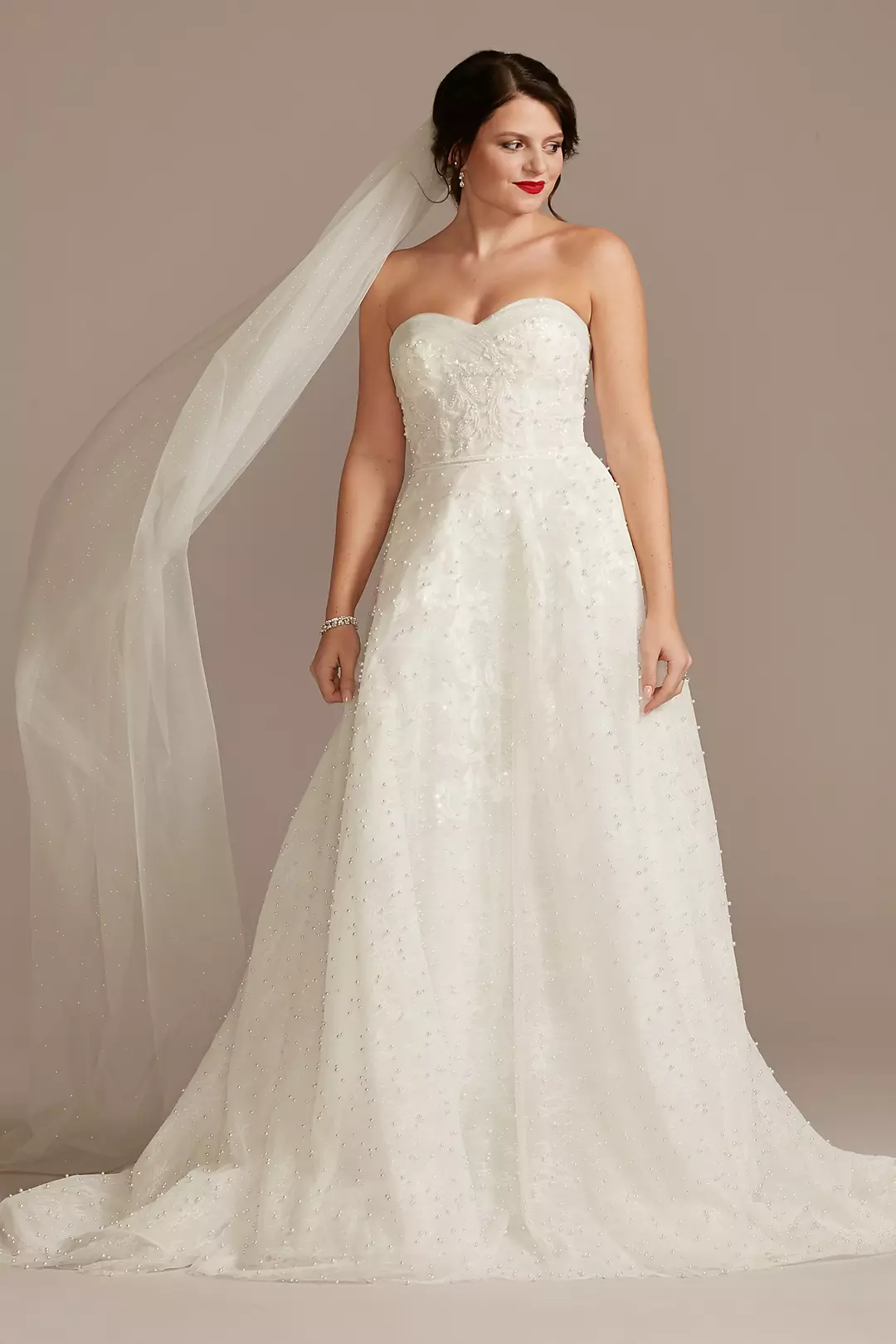 Strapless Pearl Applique Ball Gown Wedding Dress Image