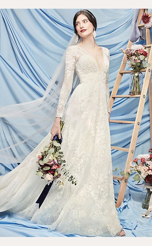 Lace Long Sleeve Keyhole Back Wedding Dress | David's Bridal