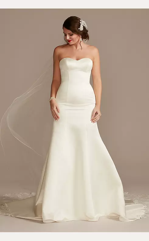 Satin Wedding Dress with Lace Cathedral Train Image 1