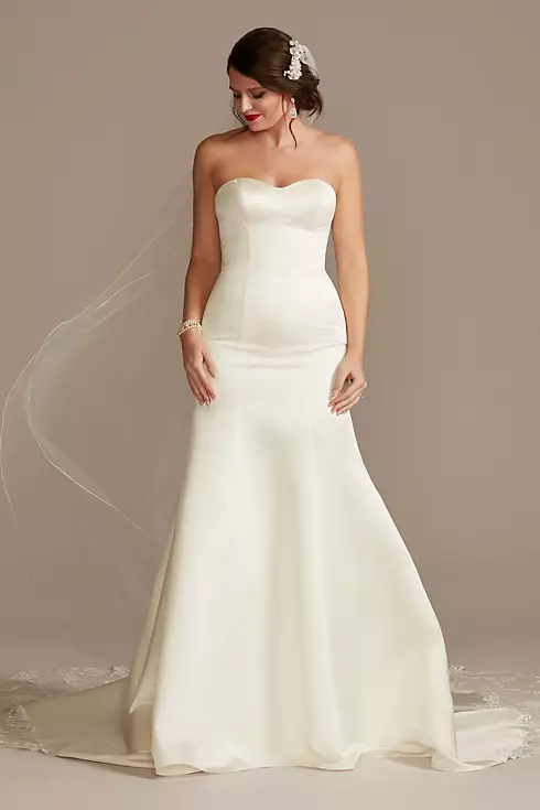 Satin Wedding Dress with Lace Cathedral Train Image 1