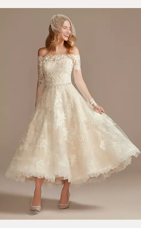 Off Shoulder Applique Plus Size Wedding Dress Image 1