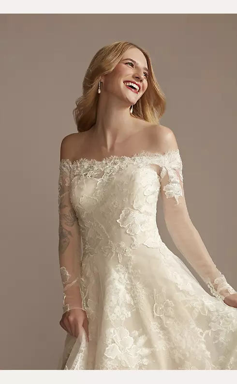 Off Shoulder Applique Plus Size Wedding Dress Image 3