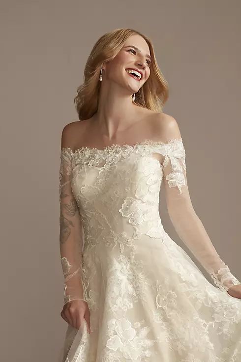 Off Shoulder Applique Plus Size Wedding Dress Image 3