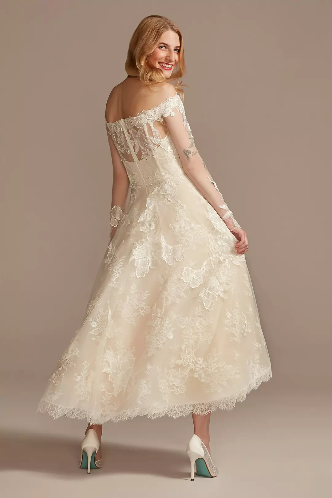 Off Shoulder Applique Plus Size Wedding Dress Image 2
