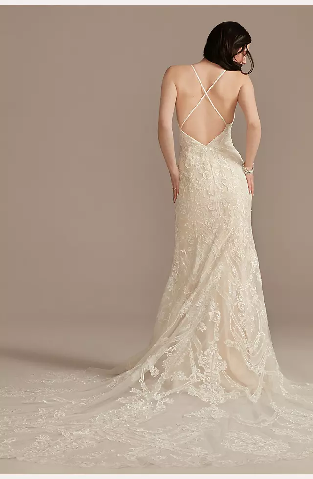 Strappy Beaded Applique Tulle Sheath Wedding Dress Image 2