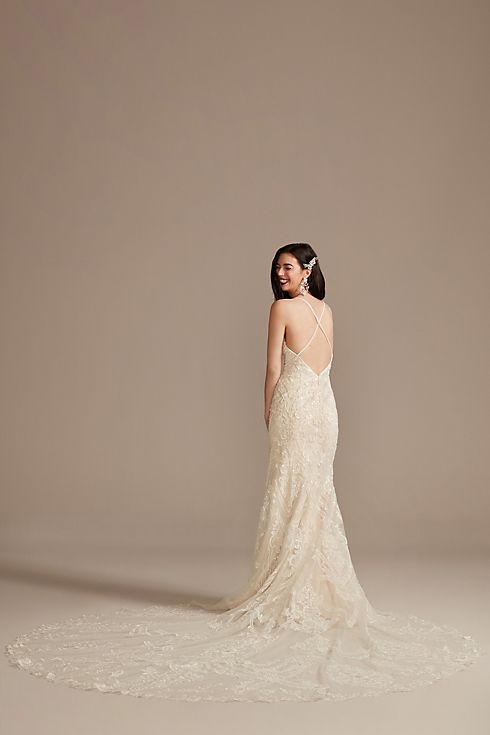 Strappy Beaded Applique Tulle Sheath Wedding Dress Image 3