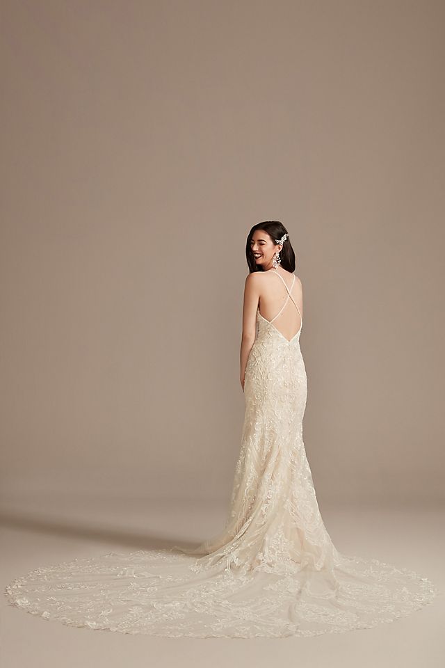 Strappy Beaded Applique Tulle Sheath Wedding Dress Image 3