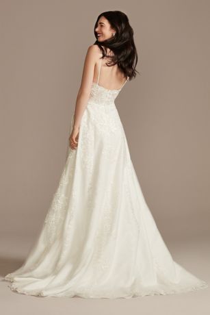 Lace Applique Tulle Spaghetti Strap Wedding Dress | David's Bridal