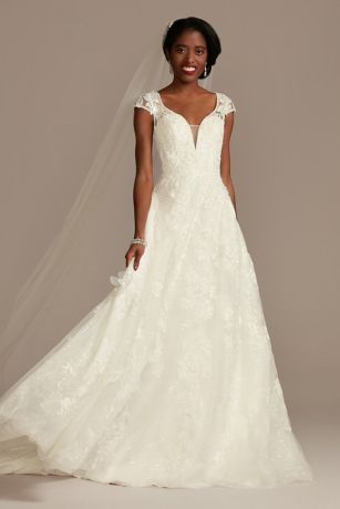 Benicia Short Sleeve Floral Wedding Gown