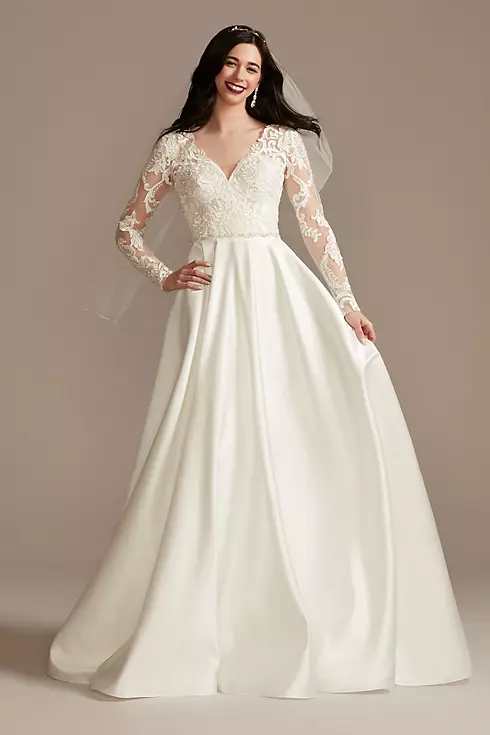 Long Sleeve Satin Wedding Dress with Appliques