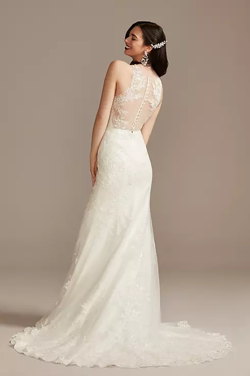 Buttoned Illusion Back Wedding Dress with Applique Image 2