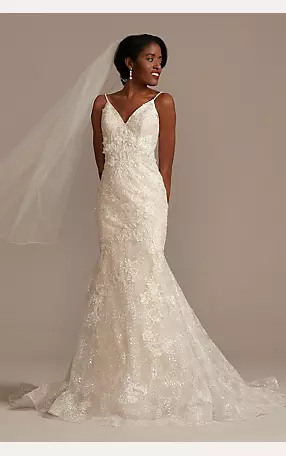 Sequin Lace Mermaid Wedding Dress with 3D Florals Image 1
