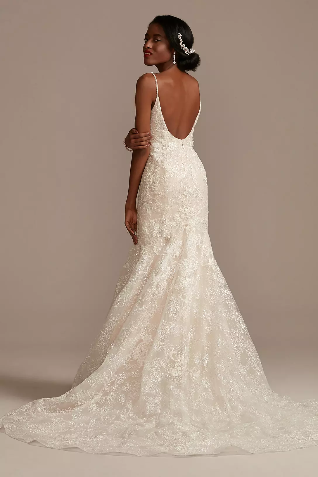 Sequin Lace Mermaid Wedding Dress with 3D Florals Image 2