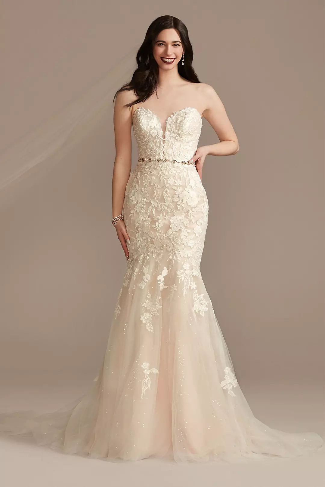 Strapless Lace Mermaid Scalloped Train Wedding Gown CD928