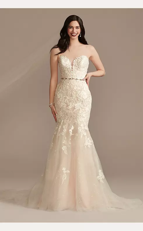 Lace Applique Mermaid Strapless Wedding Dress Image 1