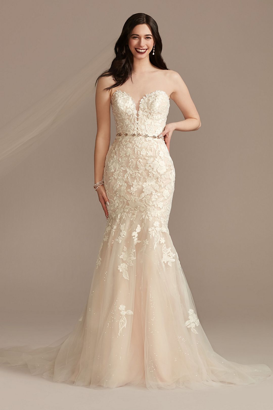 Lace Applique Mermaid Strapless Wedding Dress Image 4