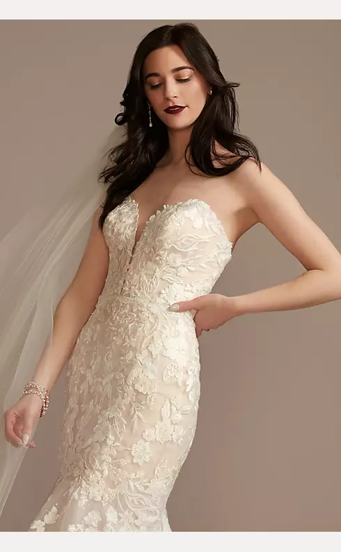 Lace Applique Mermaid Strapless Wedding Dress Image 3