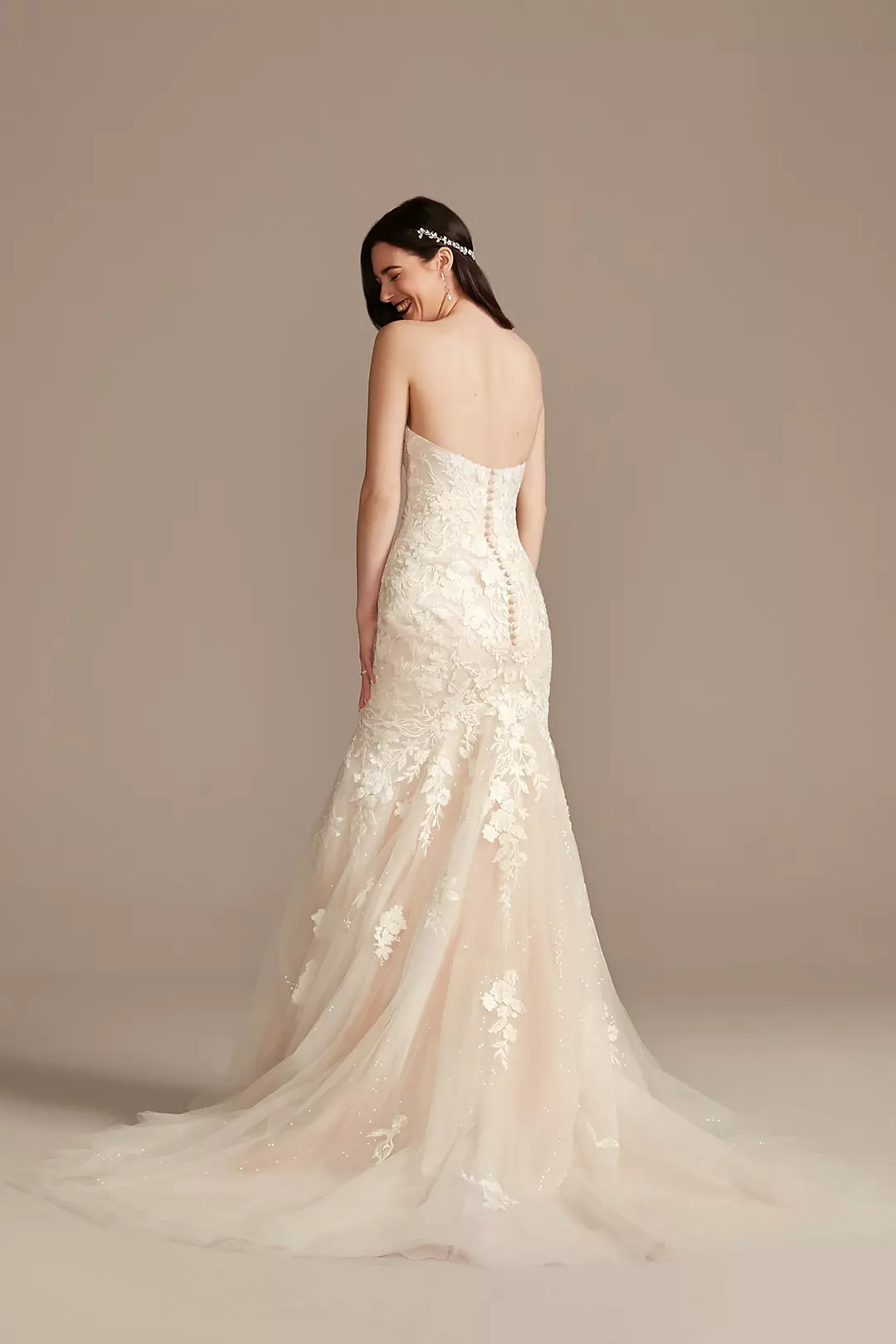 Lace Applique Mermaid Strapless Wedding Dress Image 2