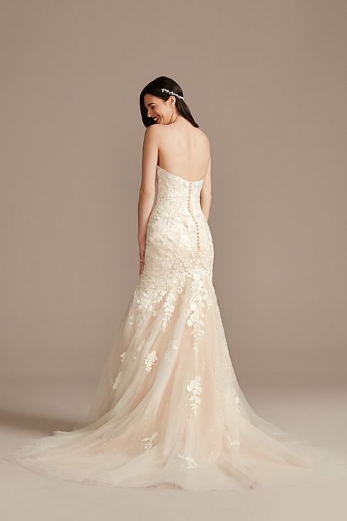 Lace Applique Mermaid Strapless Wedding Dress Image 4