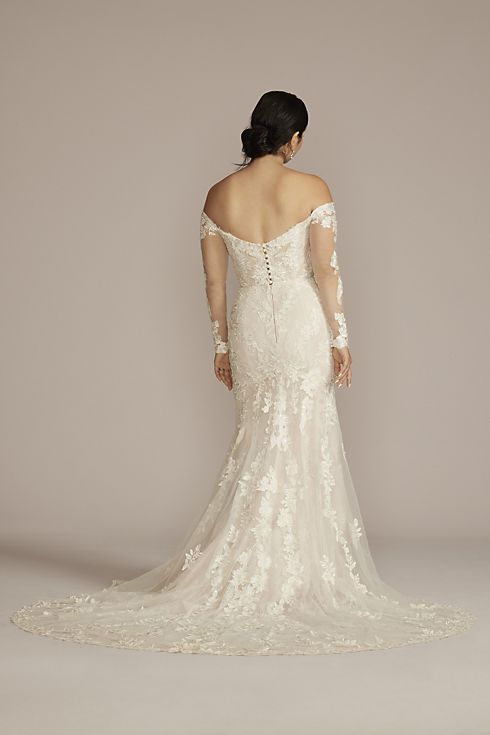 Off the Shoulder Lace Sleeve Trumpet Wedding Gown Image 2