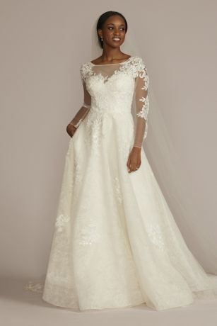 Lace long sleeve outlet a line wedding dress